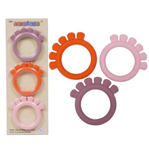 Baby Silicone Teething Ring Toys for 0-6,6-12 Months Boys and Girls,Chew Teether Stuff for Infant,Newborn Must Have Essentials,BPA Free,Soft and Textured. (Pink)
