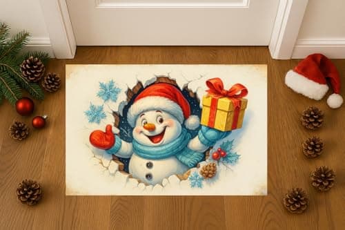Carastora Fun Christmas Snowman Holiday Doormat, Anti-Fatigue mat, Durable, Non-Slip Design, Suitable for Indoor and Outdoor use, Home Decoration, Housewarming Gift, Size: 20 x 31 inches - Thumbnail 3