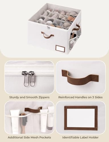 StorageWorks Shoe Organizer for Closet, Shoe Storage Bins with Clear Lid, Fabric Shoe Boxes with Side Mesh Pockets, Closet and Storage Bins for Slippers and Flats, Holds Up to 16 Pairs, Beige - Thumbnail 3