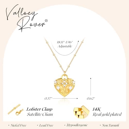 Valloey Rover Heart Necklace for Women 14K Gold Plated Pendant Neckalce Simple Dainty Satellite Chain Necklace Jewelry Gift for Women (Heart E) - Thumbnail 6