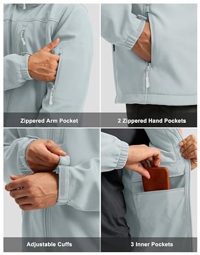 Pudolla Men's Softshell Jacket Fleece Lined Water Resistant Hooded Winter Coats for Men Outdoor Work Hiking with Pockets(Light Grey 3X-Large) - Thumbnail 2