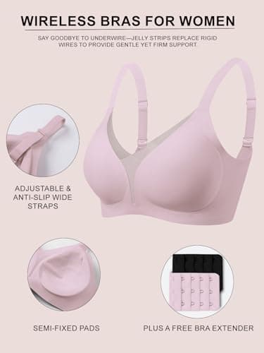 COCOMARTS Jelly Bras for Women No Underwire Push Up Mesh Bra Pink M - Thumbnail 4