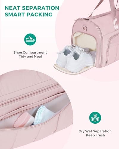 WANDF Convertible Garment Bags for Travel with Wet Pocket Carry on Garment Duffle Bag 2 in 1 Puffy Hanging Clothes Travel Bags with Shoe Compartment for Airplanes Business Weekend Gym Wedding (Pink) - Thumbnail 2