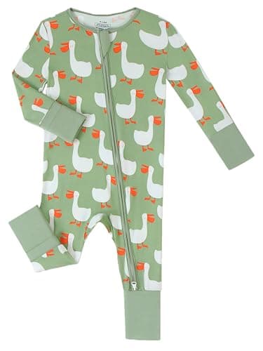Joonberry Unisex Baby Bamboo Viscose Long Sleeve Romper, Cute Prints Zipper Footless Jumpsuit, Toddler One-Piece Outfits(Pelican, 6-9M) - Image 1