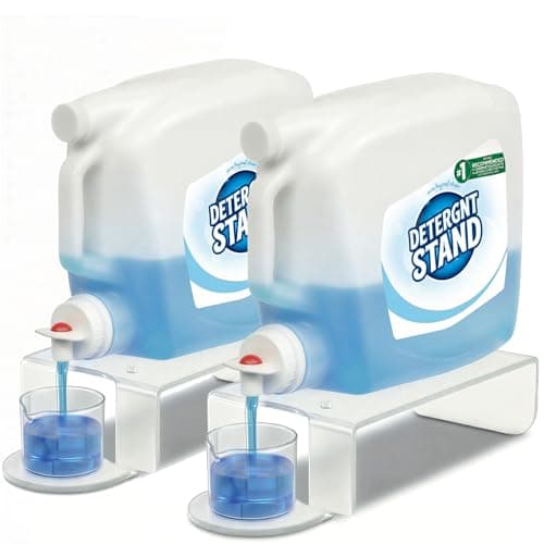 Laundry Detergent Holder Riser Organizer - 2 Pack Clear Acrylic Dispenser Stand with Gravity Flow Base and Cap Station, Universal Fit for Bottles, Laundry Room Organization