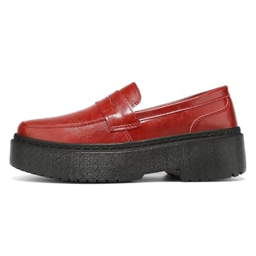 BEAUSEEN Women's Platform Chunky Penny Loafers Comfortable Lug Sole Slip-On Business Work Casual Dressy Shoes Red, 9.5 US - Thumbnail 3