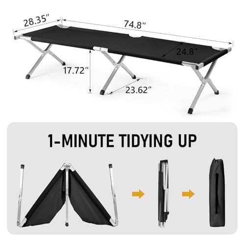 HOMSUPPLIE'S Folding Camping Cot,Outdoor Portable Camp Bed, Sleeping Cots with Carry Bag (Black) - Thumbnail 2