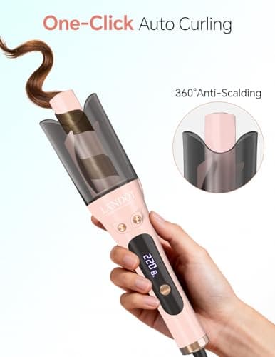 LANDOT Automatic Curling Iron 1-inch: Easy-to-Use Self Curling Wand with Auto Rotation, Anti-Tangle Technology for Beginners,Girls & Teens - Charming Pink - Thumbnail 3