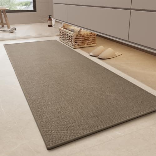 MontVoo Bathroom Runner Rug-Ultra Thin Non Slip Bath Mat Runner for Bathroom Mat Quick Dry, Rubber Backing Washable Runner Bathroom Rugs Fit Under Door, Absorbent Bath Rug,24"x47",Khaki - Image 1
