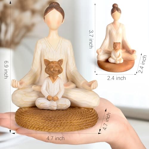 Vofstand Yoga Meditation Statue Gifts for Women - Mini Yoga Girl with Cat Dog Figurines Gift for Office Cute Relaxation Gifts for Yoga Lovers & Cat Dog Lover Resin Yoga Figurine Decor Table Ornament - Thumbnail 3