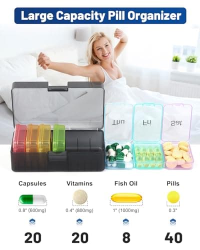 Weekly Pill Organizer - Pill Box 7 Day, Cotatoc Daily Pill Case with Large Capacity Compartments, Medicine Pill Organizer for Travel, Fish Oil Vitamins and Supplements - Thumbnail 3