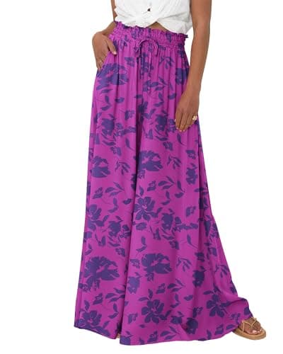 BTFBM Women Casual High Waist Wide Leg Pants 2026 Spring Summer Long Palazzo Pants Pocket Lounge Beach Vacation Clothes(Print Purple, X-Large) - Image 1