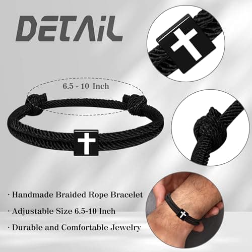 Sistble Christian Gifts for Men, Easter Gifts for Teen Boys Black Cross Bracelet for Men Confirmation Gifts Psalm Bible Verse Religious Catholic First Communion Gifts Braided Rope Jewelry - Thumbnail 6