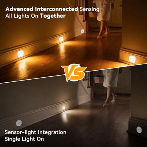 6 Pack Motion Sensor Stair Lights with 2 Separate Sensors-50FT Wall-Penetrating Remote & All Lights On Together,3CCT&Dimmable Step Lights,Wireless Stick On Lights for Hallway,Basement,Bathroom - Thumbnail 2