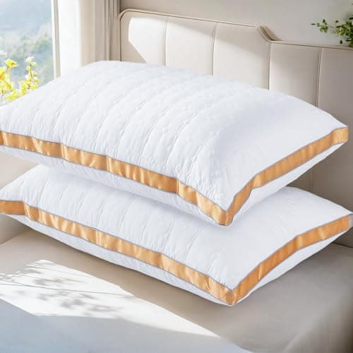 mislili Pillows Standard Size Set of 2, Hotel Quality Gusseted Bed Pillows for Side, Back, Stomach Sleepers, Soft Supportive Gusseted Standard Pillows for Sleeping, Down Alternative Filling - Image 1