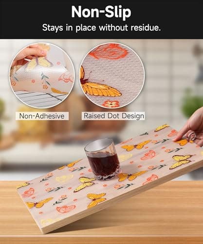 Cooyes Shelf & Drawer Liner for Kitchen Cabinets Non-Adhesive, Waterproof and Washable EVA Shelf Paper, Protect & Decorate Dresser, Bathroom, and Cupboards (Colorful Butterfly, 17.7" W x 78.7" L) - Thumbnail 2