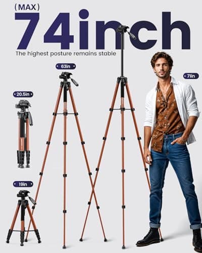 CAMBOFOTO 74"-Camera-Tripod, Professional Aluminum Heavy Duty Tripod Stand for Mirrorless Camera/DSLR/Cell Phone/Camcorder, with Holder and Travel Bag (Orange) - Thumbnail 3