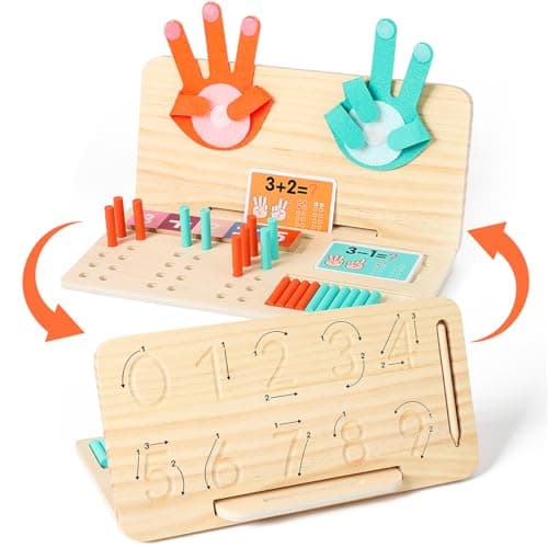 WudBudz Montessori Learning Toys for Toddlers, Double-Sided Preschool Educational Math Manipulatives Number Counting Blocks, Finger Counting Math Toys for Kids 3-5 Year Old Boys Girls Gift - Image 1