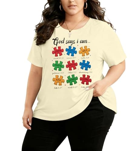 NANYUAYA Plus Size Women's Autism Awareness Shirts Mom Tshirt Heart Graphic Tees Be Kind Autism Acceptance Tops Apricot - Image 1