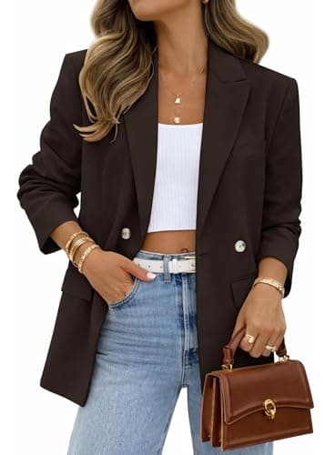 Lazysmile Blazers for Women Business Casual Long Sleeve Lapel Open Front Suit Jacket Office Work Clothes with Pockets Coffee - Image 1