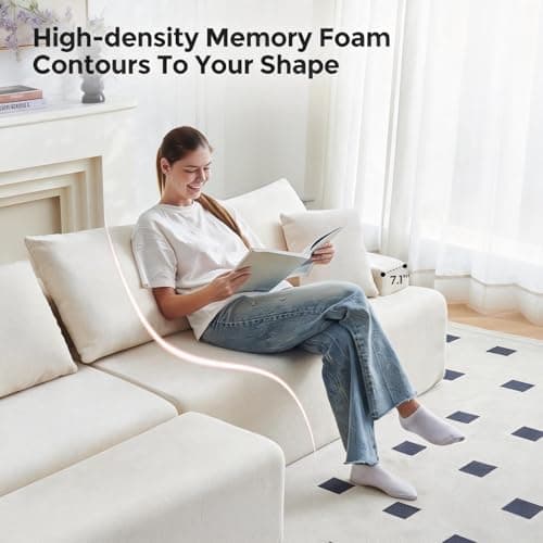 Ayovoch 90.6" Sectional Boneless Couches, Modern L-Shape Cloud Couch with Chaise, Memory Foam Modular Sectional Sofas for Living Room, Sofa in A Box, No Assembly Required (Beige, Left Facing Chaise) - Thumbnail 3
