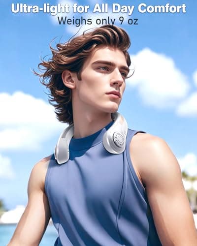 EYERZ Portable Neck Fan - Rechargeable Personal Fan with Neck Support, 5-Speed Quiet Lightweight Long Lasting Neck Fan, Fathers Day, Mothers Day Gifts, Full Surround Cooling for Travel, Hot Flashes - Thumbnail 6