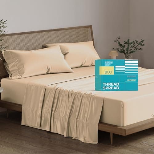 THREAD SPREAD 100% Egyptian Cotton Sheets King Size - 800 Series Euphoria Collection Egyptian Cotton King Size Bed Sheets Set (4 PC, Taupe), Soft, Cooling, 16" Deep Pocket Sateen Hotel Bedsheet - Image 1