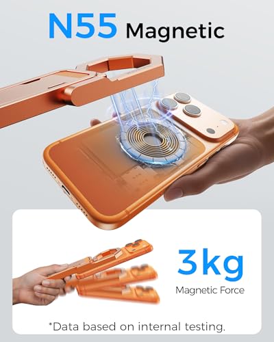 LULULOOK Rugged Magnetic Phone Tripod Stand for iPhone/Pixel 10 - Portable Strong Magnetic Phone Holder for Magsafe - Tripod Mount for iPhone 13/14/15/16/17 Pro Max & Air (Orange) - Thumbnail 3