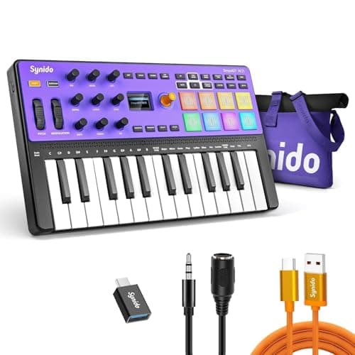 Synido Wireless 25 Keys USB MIDI Keyboard Controller Rechargeable with 8 Drum Pads, OLED Screen, MIDI In/Out/Thru, Professional BT Beat Maker Machine for Music Production, TempoKEY W25 - Image 1