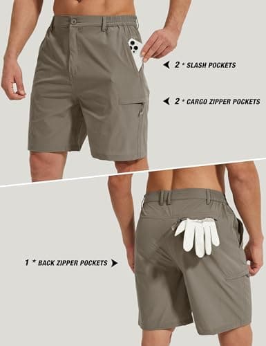 MOURCE Mens Gym Shorts with 5 Pockets - Lightweight Waterproof 9" Cargo Shorts for Workout Outdoor Sports, Khaki - Thumbnail 4