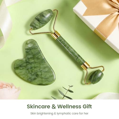 MANLENO Natural Jade Face Roller & Gua Sha Set Facial Massage Tools - Thumbnail 6