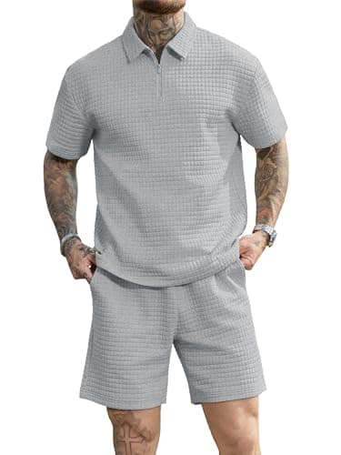 JEMLDL Men's Short Sets 2 Piece Polo Shirt Summer Outfits Casual Fashion Loungewear Short Sleeve Travel Golf Tracksuits Gray Small - Thumbnail 2