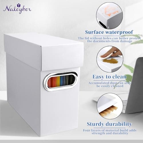 Naleyber File Organizer Box with Lid & Handle, Heavy Duty Hanging File Folder Storage Boxes for Letter Size, Portable Filing Organizer for Office, Home, Classroom, White 2 Pack - Thumbnail 4