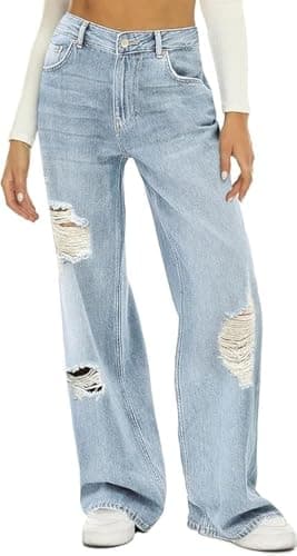 HDLTE Women's Wide Leg High Waist Baggy Boyfriend Jeans - Loose Denim Pants Y2K - Image 1