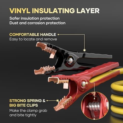 AutoChat Jumper Cables for Car, Heavy Duty Automotive Booster Cables for Car, SUV and Trucks Battery, for Jump Starting Dead or Weak Batteries with Carry Bag, Gloves, Brushes(6 Gauge 16 Feet) - Thumbnail 2