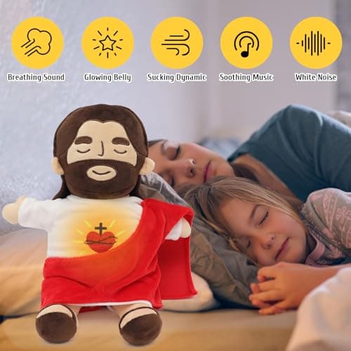 Yelakey Jesus Plush That Breathes, Jesus Stuffed Doll with Glow&Songs, Easter Toy Savior Doll for Church Sunday School Religious Easter Gift for Kids (Brown) - Thumbnail 3