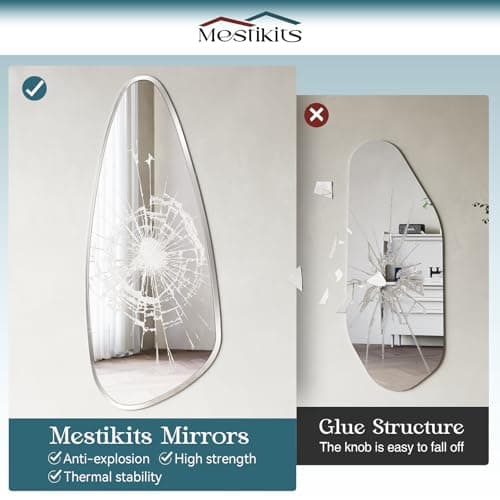 Mestikits Irregular Teardrop Wall Mirror, 48"x22" Asymmetrical Oval Mirror for Wall, HD Silver Mirror for Entryway, Staircase, Bathroom, Modern Farmhouse Decor - Thumbnail 5