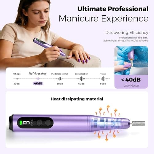 Electric Nail Drill Kit, Electric Nail File Cordless Nail Drill Machine for Acrylic Gel Dip Powder Nails, Professional Portable Manicure Pedicure Rechargeable Lightweight for Home Salon Use - Thumbnail 4