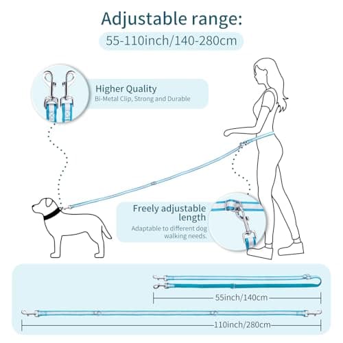 AIRUIDOG Hands Free Dog Leash, 4.25FT - 9FT Multifunctional Crossbody Waist Leash for Dogs Walking Reflective Running Dog Leashs for Medium and Large Dogs Walking,Jogging,Running,Training (Blue) - Thumbnail 2