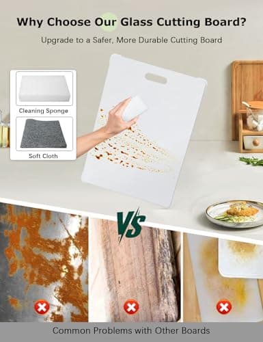 Glass Cutting Board,16"x12" Non Toxic Tempered Glass Chopping Board for Kitchen with Non-Slip Feet, House Warming Gift for New Home, Gifts for Women, Christmas Gift for Mom - White - Thumbnail 5