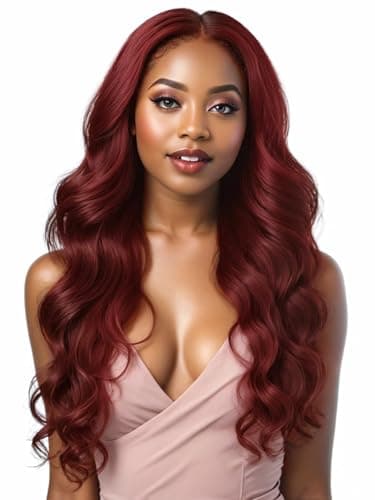 Barbique 99J Burgundy Lace Front Wig for Women, 26 Inch Long Wavy Synthetic Wig, 13x6 HD Lace, Pre Plucked Hairline, Natural Density, Heat Resistant Fiber Suitable for Daily Party Wear - Image 1