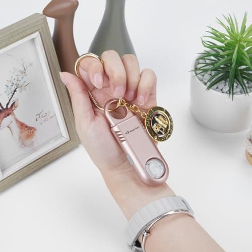 135dB Rechargeable Personal Safety Alarm Built-in Ultra-Bright Flashlight Non Slip Grip Keychain Emergency SOS Siren for Women, Students, Night Runner. Loud Sound Hiking Bear Alerts Hook. Rose Gold - Thumbnail 2