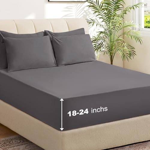USXIBEI 4 Piece Twin Sheet Set – Breathable & Cooling Bedding Set with 18-24 Inch Deep Pockets - 1 Flat & 1 Fitted Sheet & 2 Pillowcases（Twin Dark Grey） - Image 1