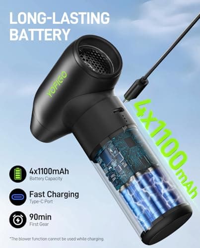 YOFIGO Electric Air Duster-150,000 RPM 4-Gear Adjustable Aluminum Alloy Compressed Air Duster, Cordless Air Duster for Keyboard Cleaning, 2-in-1 Vacuum for House or Car Interiors, Mini Blower for Car - Thumbnail 2