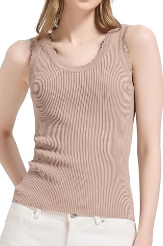 Orolay Scalloped Edge Ribbed Knit Tank Top for Women Sleeveless Wide Strap Casual Layering Vest Top - Image 1
