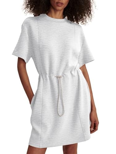 COCOMARTS Dresses for Women Summer Short Sleeve Crew Neck Sweatshirt Dress Drawstring Waist Tunic Tops Mini Vacation Sundress Gray X-Large - Image 1