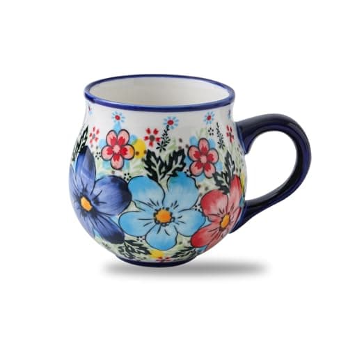 12 oz Ceramic Cup Hand-Painted Handmade Unique Floral Coffee Mug Artisan Coffee Cup Porcelain Mug for Tea Coffee Milk Microwave Dishwasher Safe, Polish Pottery 1 pc, Premium Elegant Gift - Image 1