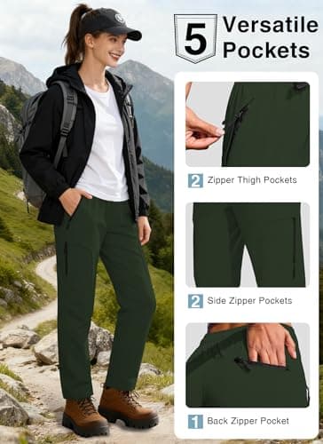 Hiking Pants Women Water Resistant UPF 50 Lightweight Quick Dry Cargo Travel Pants with 5 Zipper Pockets QYY25038 Army Green S - Thumbnail 3
