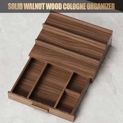 Gernshe Solid Walnut Cologne Organizer for Men,Cologne Stand,3 Tier Wooden Cologne Holder Shelf Display,Perfume Stand Organizer with Drawer Storage,Gift for Men Dad Husband,Mens Valentines Day Gifts - Thumbnail 3
