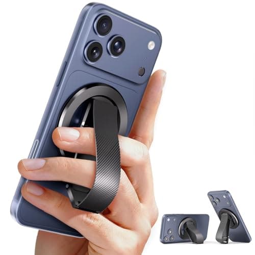 SINCEHOLY for MagSafe Phone Grip, Magnetic Phone Grip with Silicone Finger Strap & Dual-axis Adjustable Kickstand, Magnetic Phone Stand Ring Holder for Mag Safe iPhone 17/16/15/14/13/12 Series, Black - Image 1